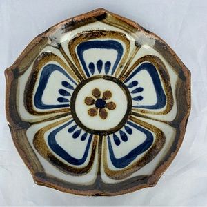 Bread Plate El Palomar Ken Edwards Mexican Pottery Lotus Old Blue Brown 8”